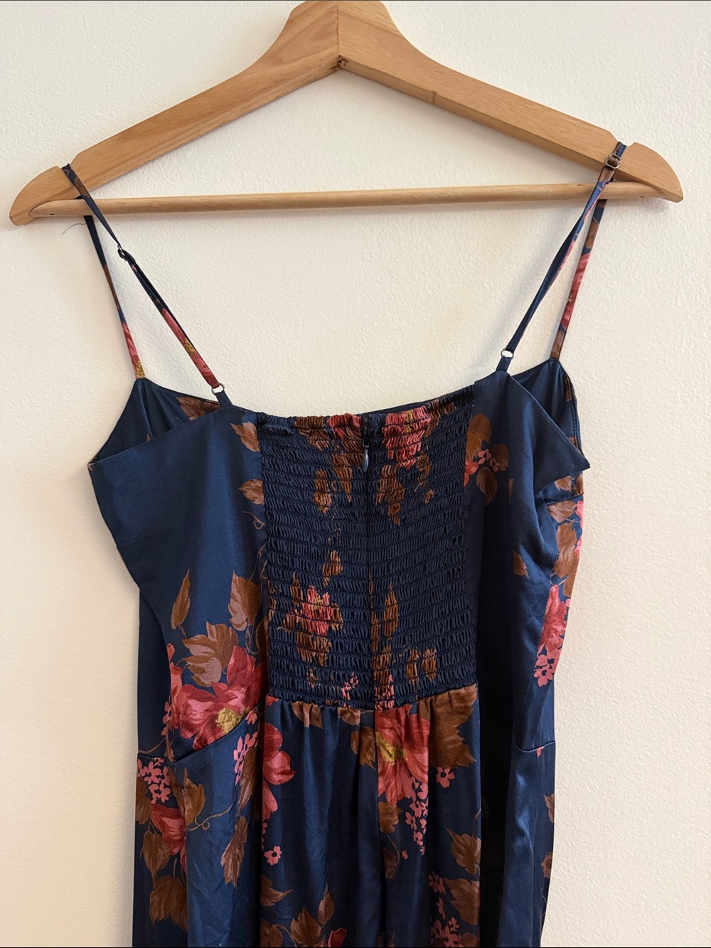 Reformation Navy Floral Slip Dress with Pink & Brown Blooms - Picture 4 of 6